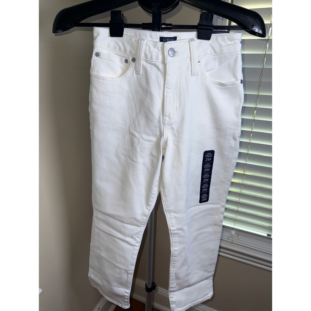 J.‎ Crew Curvy Essential Straight White Jeans Petite 25P All-Day Stretch NWT